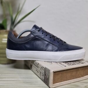 Bruno Magli Navy Leather Low-Top Sneaker with White Sole